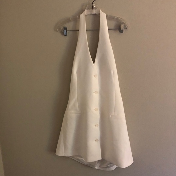 Zara White Button Down Tuxedo Halter Mini Dress - Picture 4 of 10